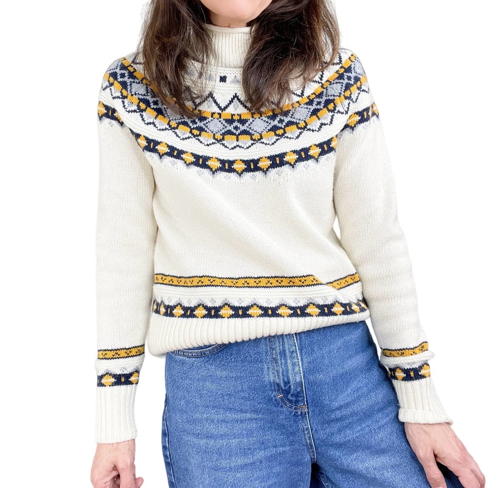 J.Crew Lamb's Wool Blend Fair Isle Mock Neck Nordic Sweater